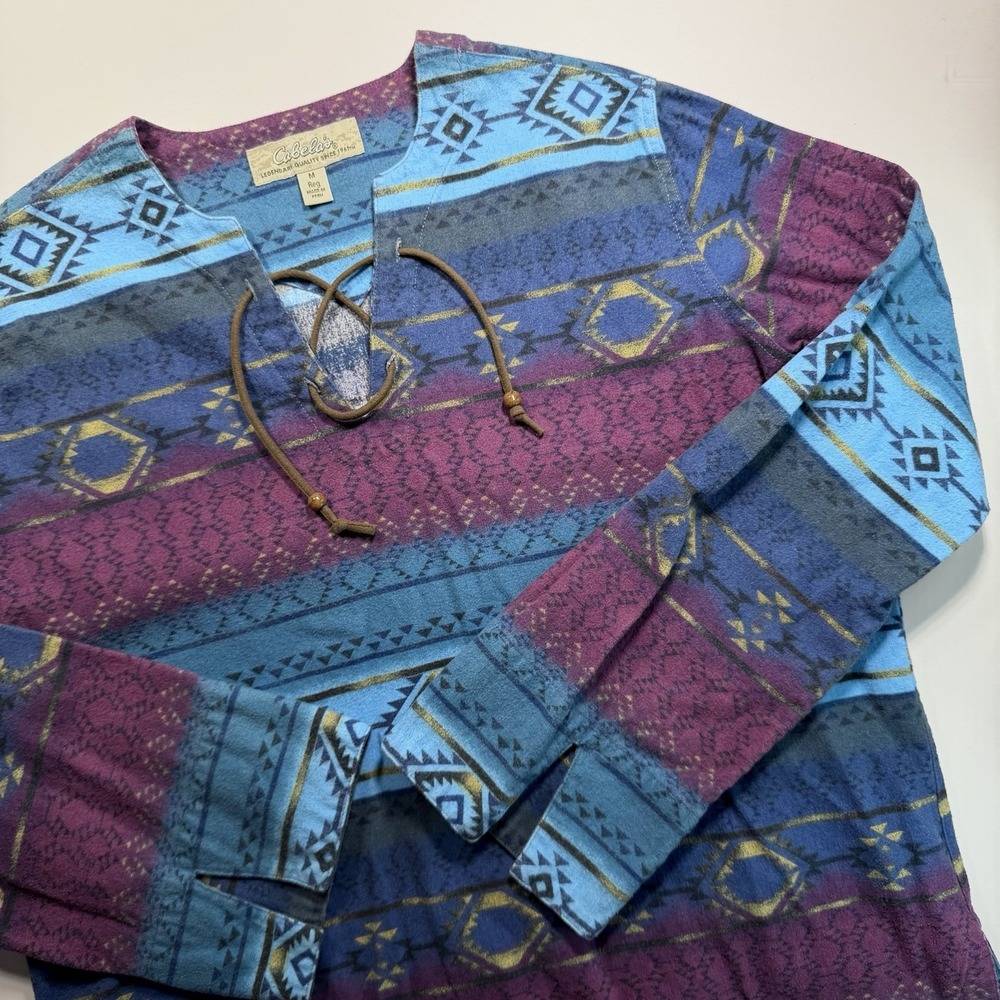 Cabela's‎ Women's Western Tunic M Blue Purple Aztec Vintage Cotton